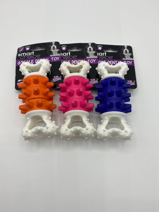Dog Toy Giggle Noise Dental Bone Shape Various Colours