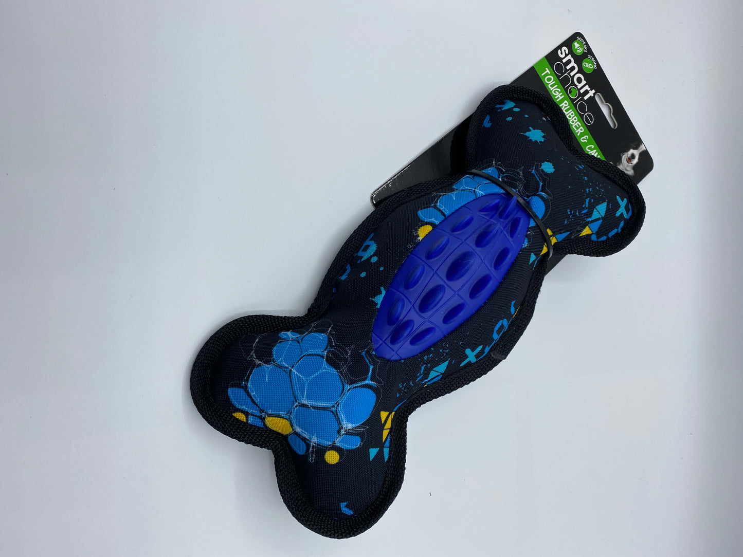 Canvas and Rubber Plush Bone Shape Dog Toy in Black and Blue Size approx 28cm Long