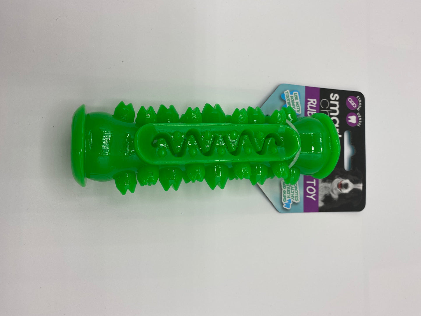 Rubber Dental Toothbrush Dog Toy Size 15cm Blue, Green and Orange