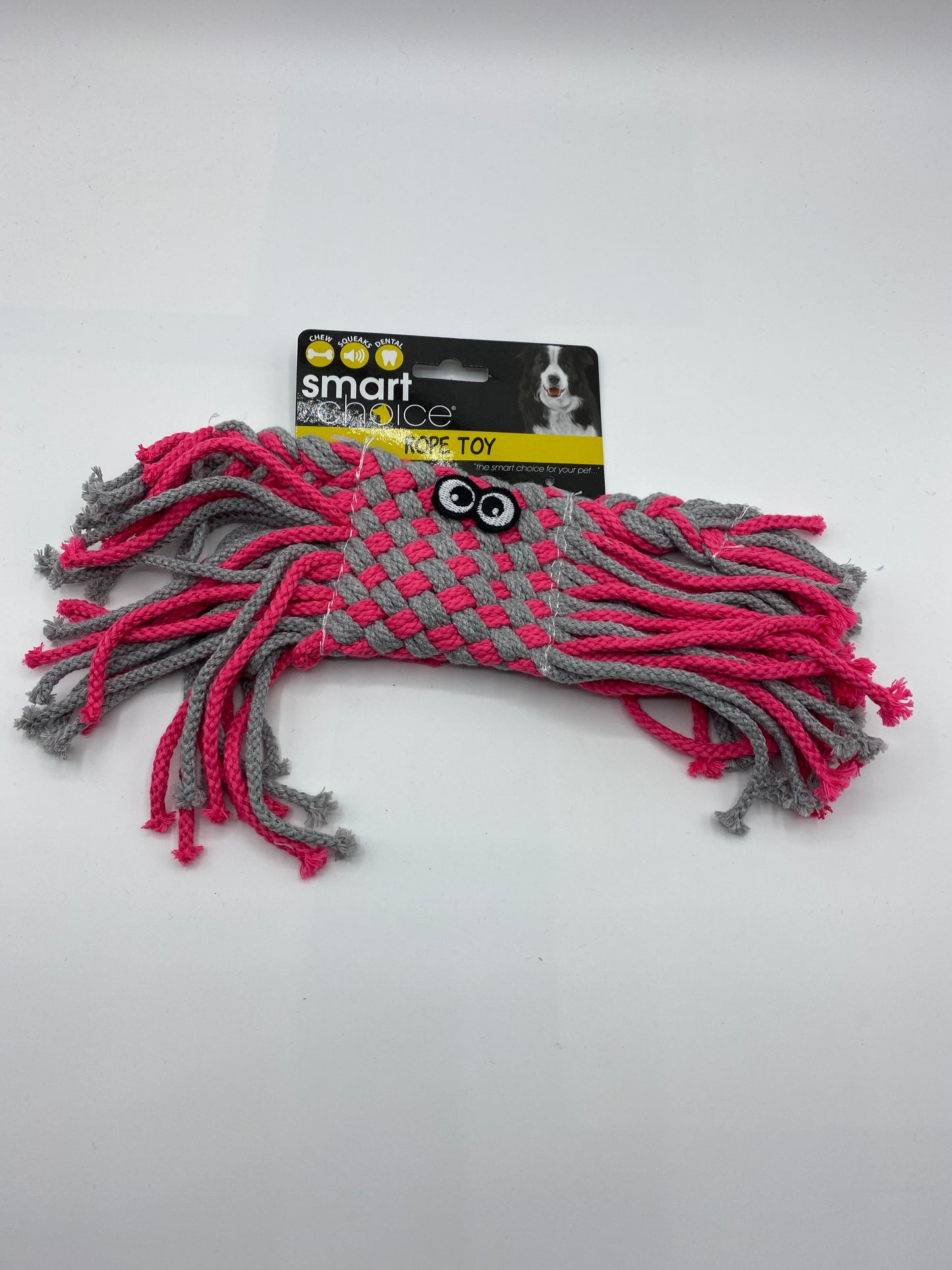 Flat Rope Dog Toy with Eyes, Squeaker and Rope Strands