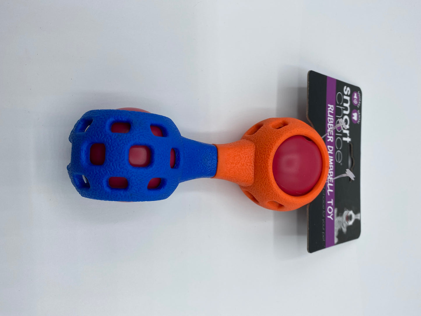 Rubber Squeaky Dumbbell Dog Toy in Three Colours Size approx 15cm Long