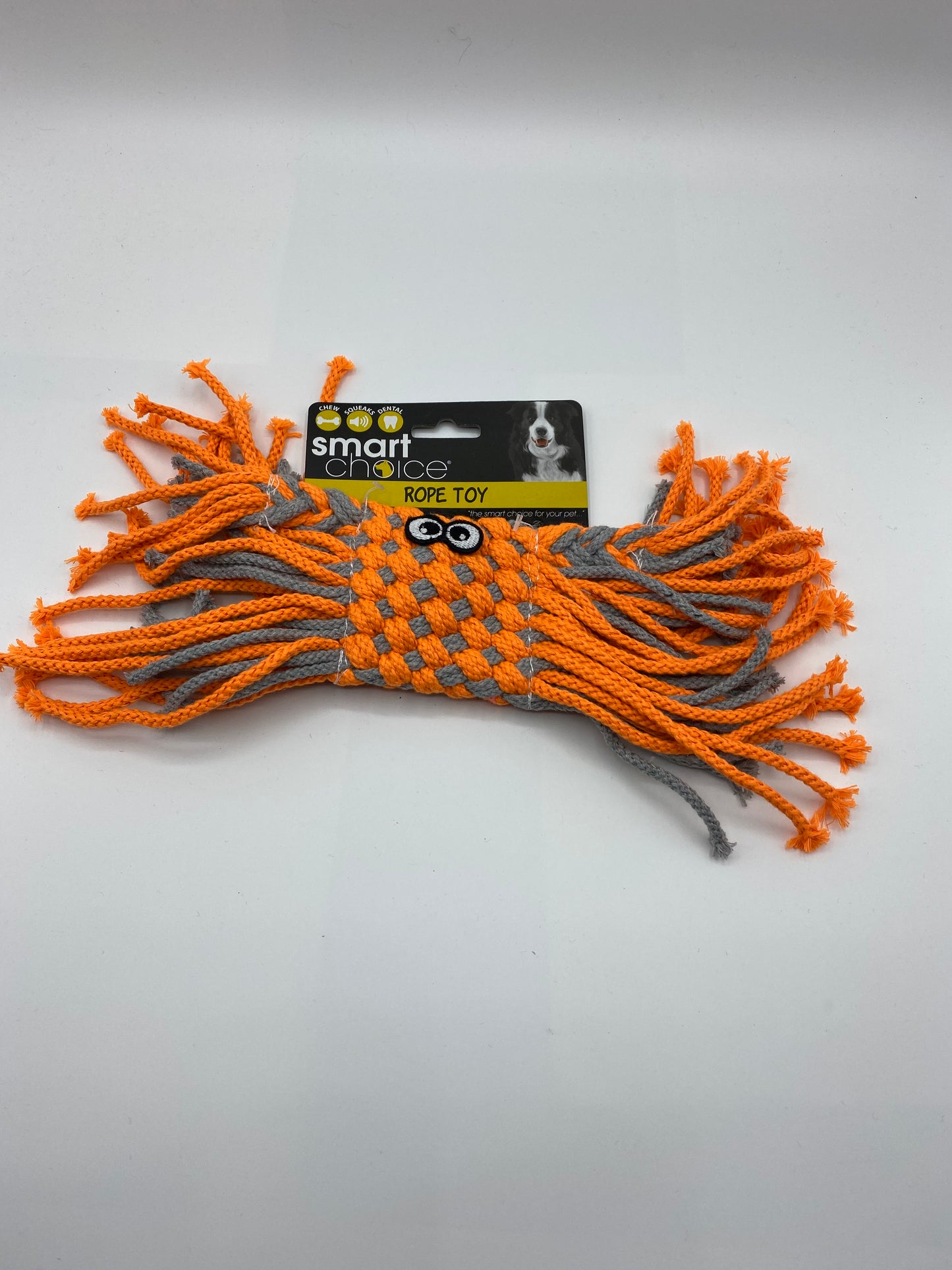 Flat Rope Dog Toy with Eyes, Squeaker and Rope Strands