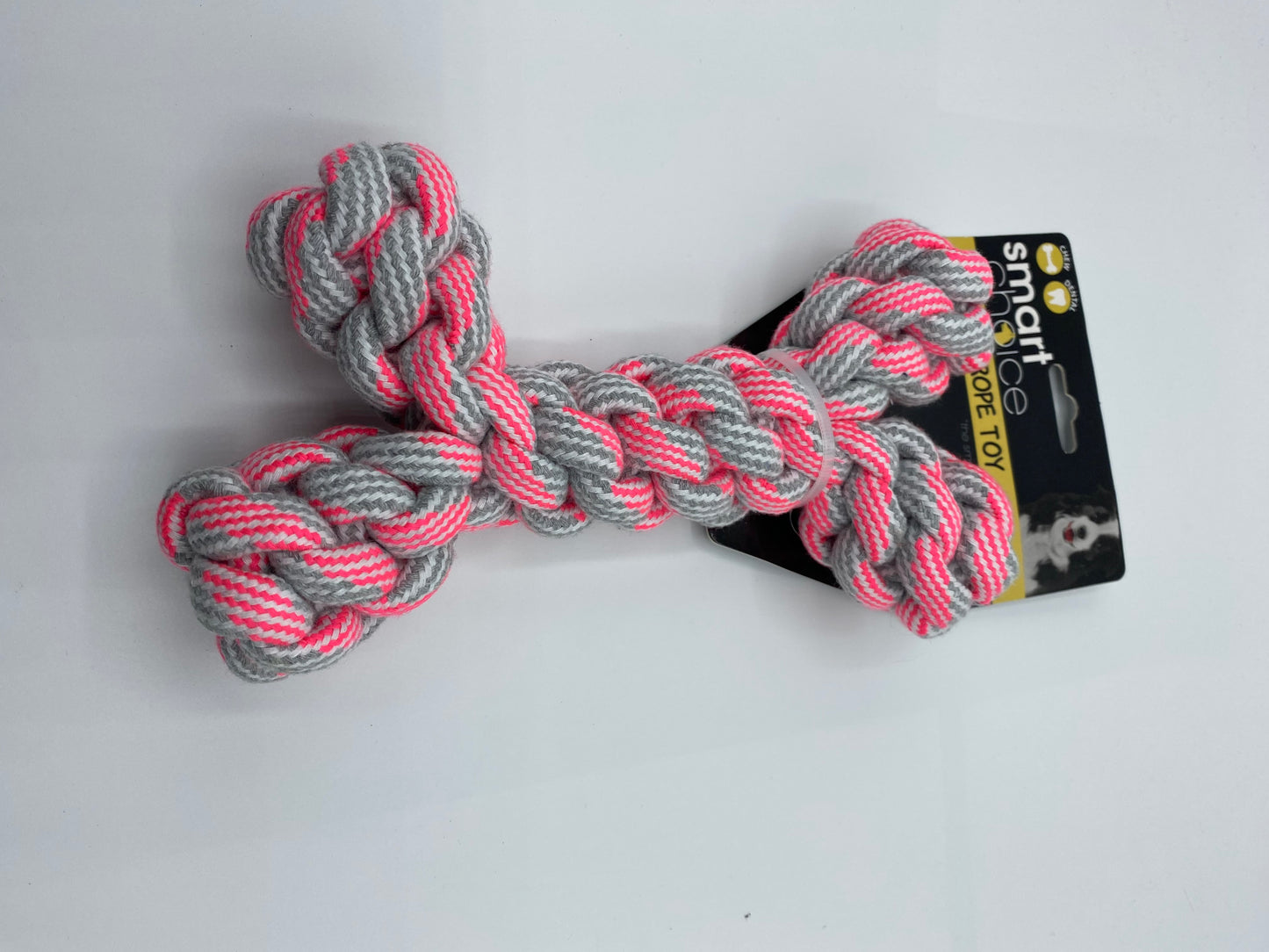 Bone Shape Rope Dog Toy in Three Coloures Pink,Yellow and Green Approx Size 19cm Long