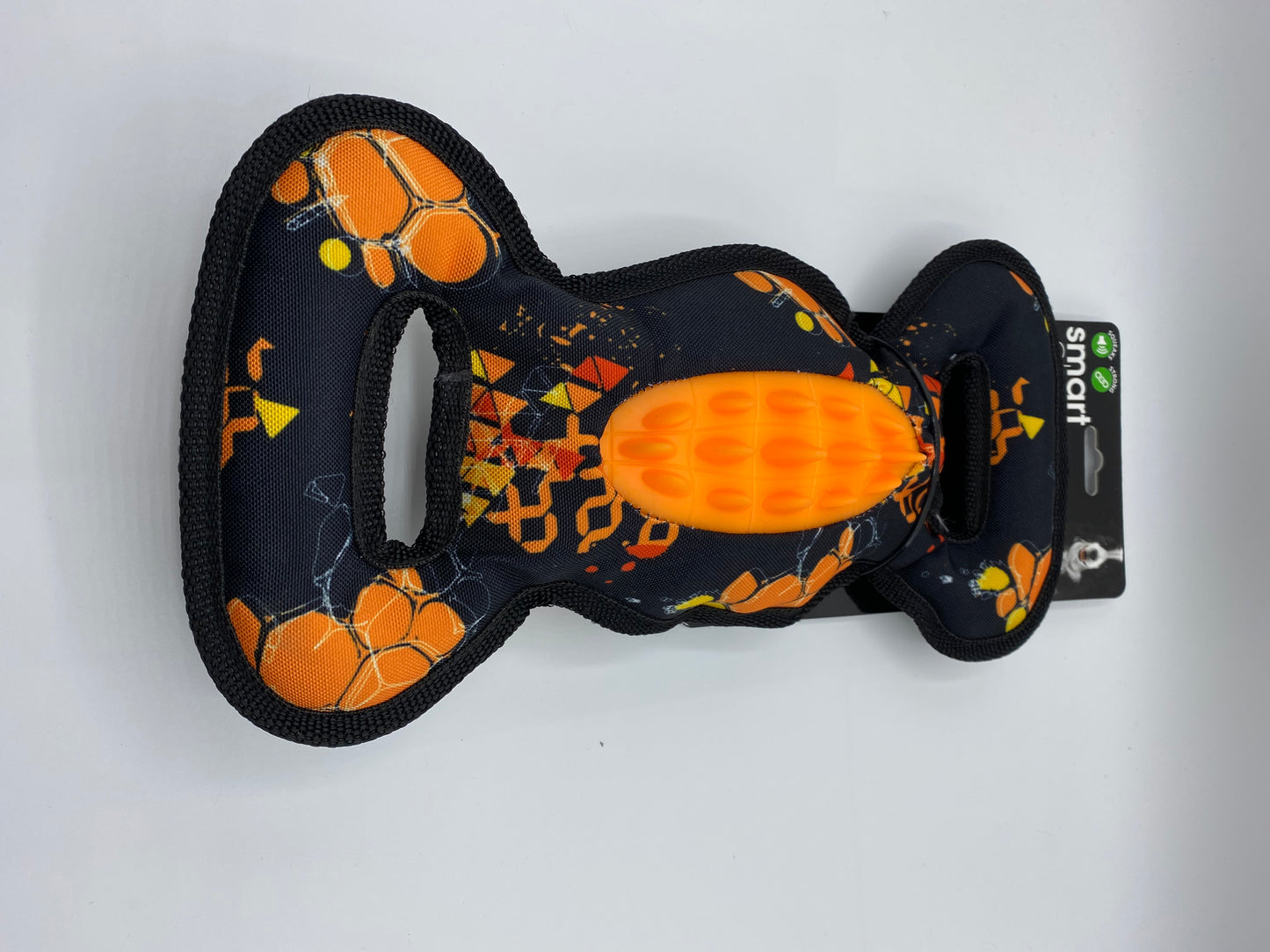 Canvas and Rubber Plush Tug Dog Toy in Black and Orange Size approx 32cm Long