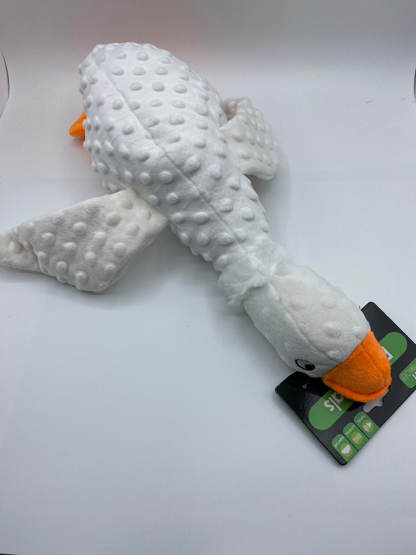 Plush Honking Duck Dog Toy Approx Size 25cm Long in Colours White,Brown and Grey