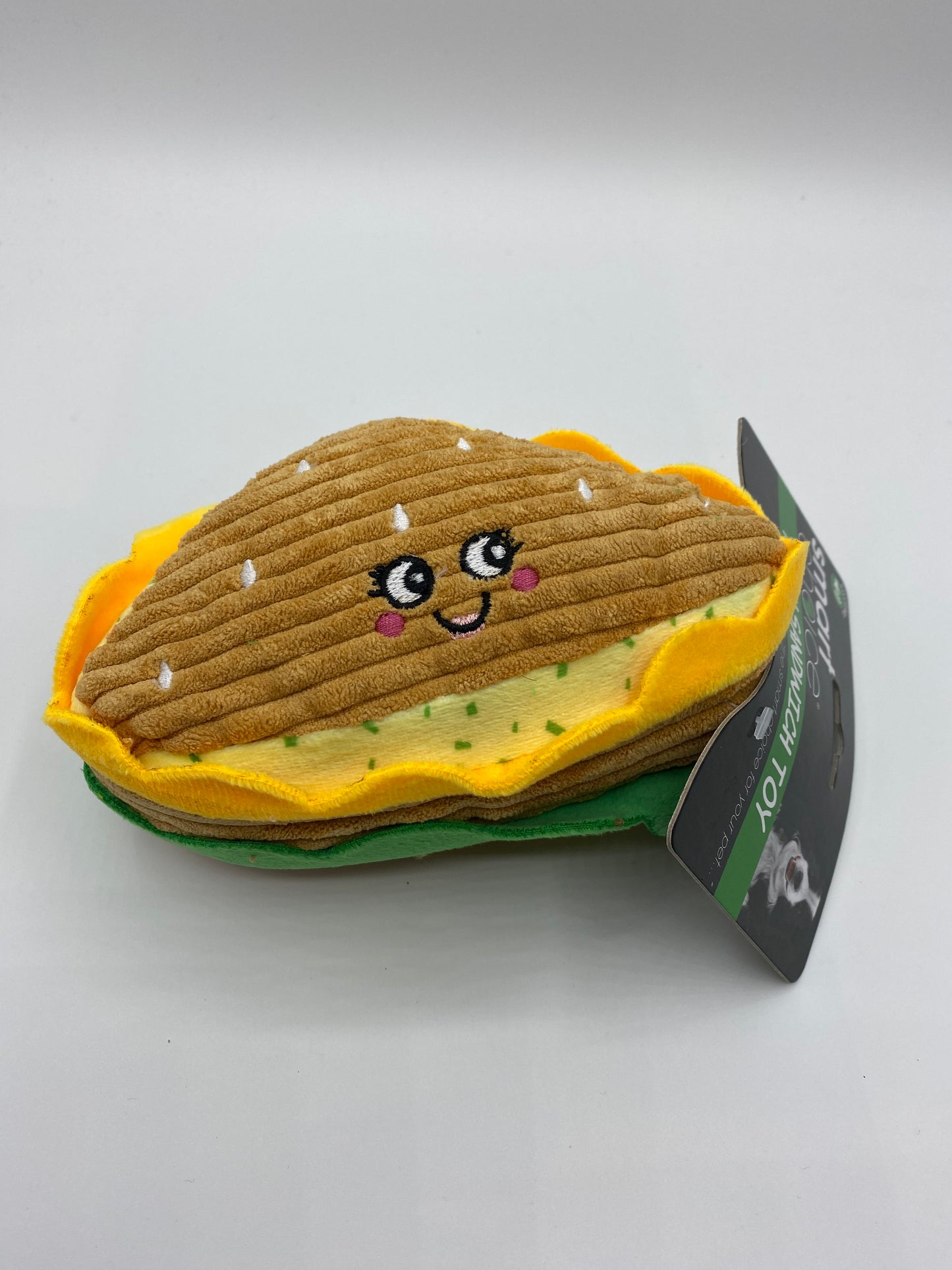 Plush Sandwich Dog Toy in Variouse Colours Size Approx 16cm Long