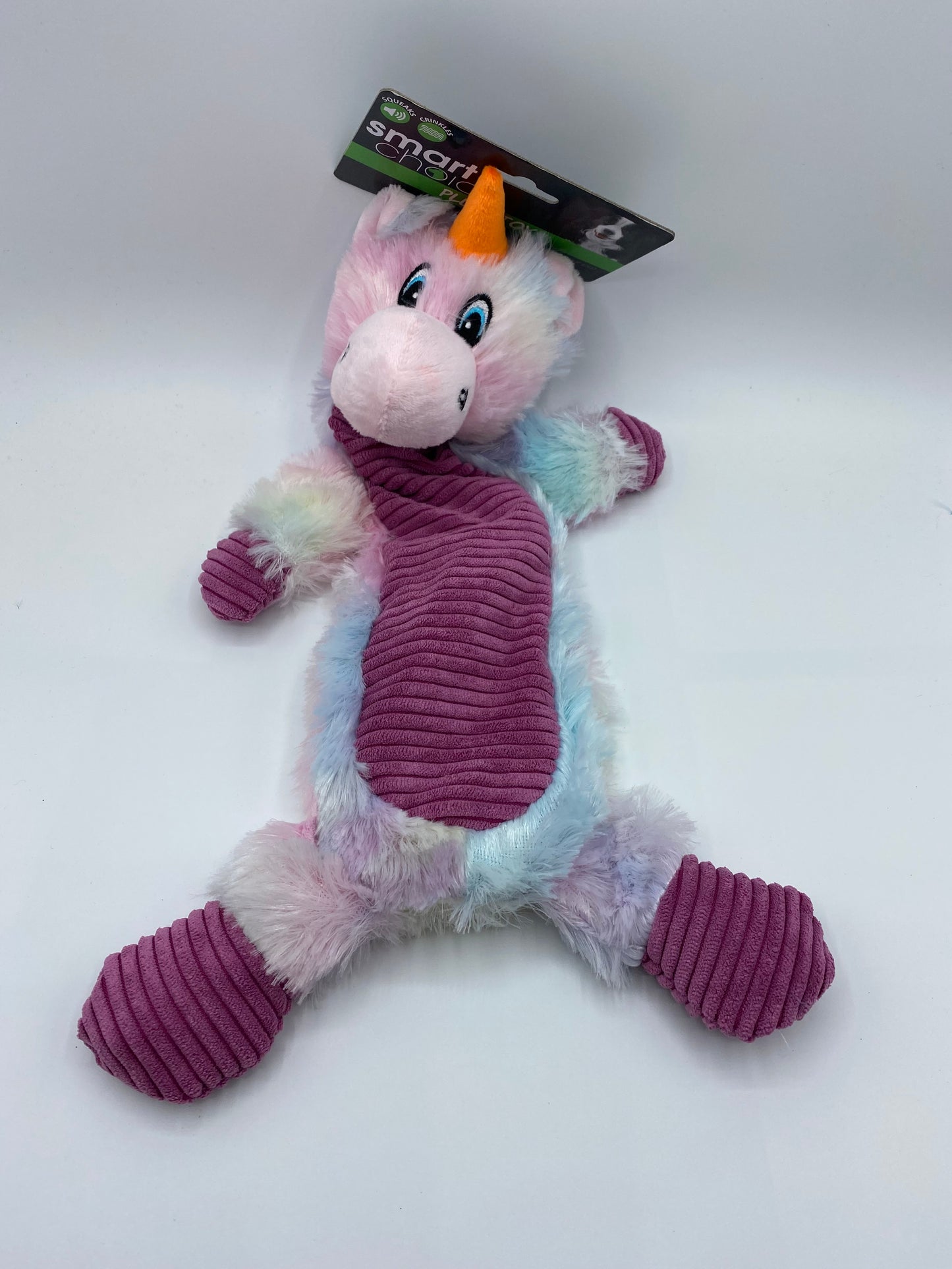 Plush Crinkle Animals with Squeaker Dog Toy in Four Colours Pink,Purple,Yellow and Blue