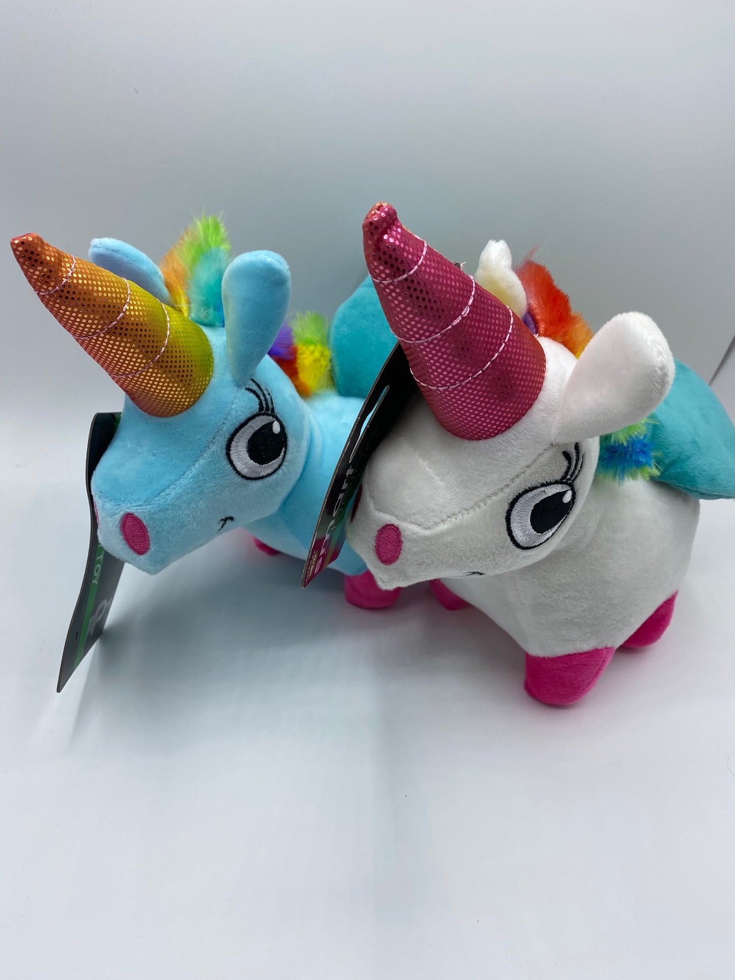 Plush Unicorn with Squeaker Dog Toy in Two Colours White and Blue Size Approx 25cm High
