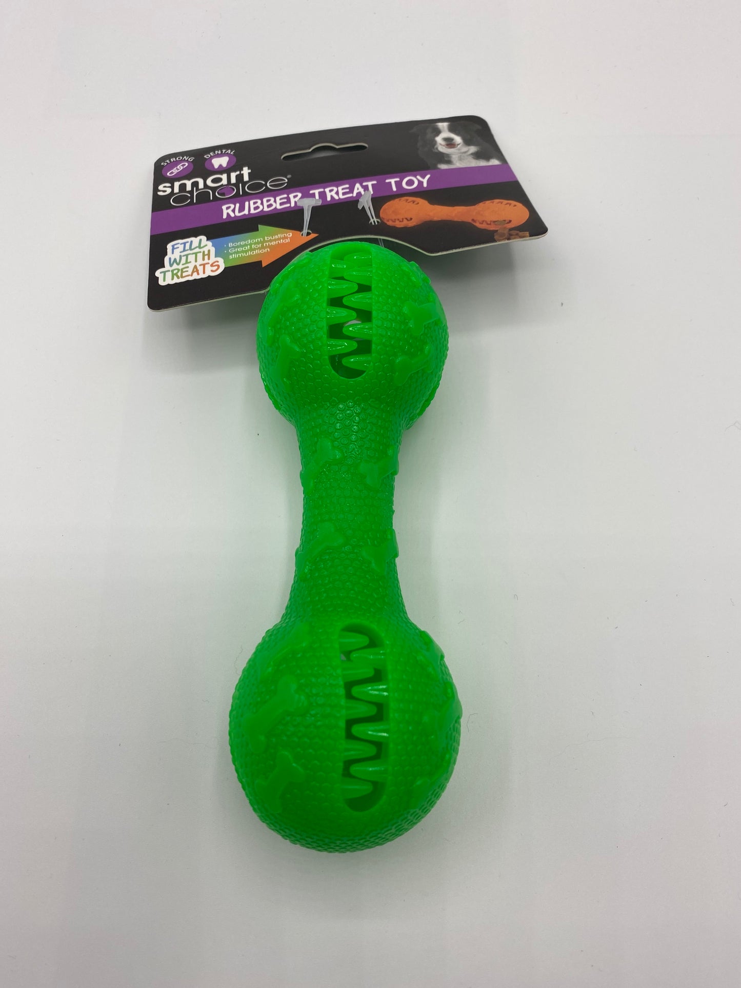 Rubber Dumbbell Treat Dispensing Dog Toy Various Colours Size 16cm