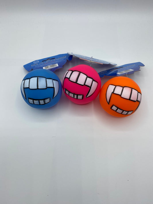 Vinyl Squeaky Dog Ball, Teeth With Fangs Design