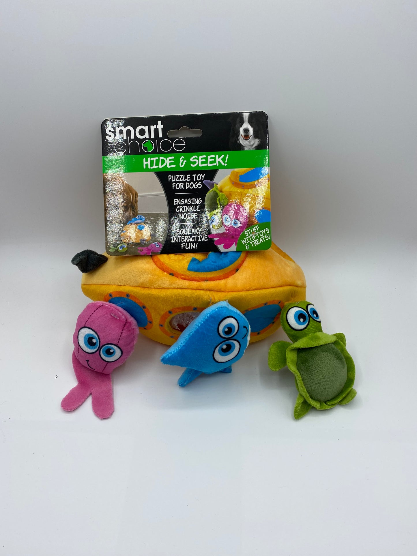 Hide and seek plush Dog Toy Submarine and Cave approx size 21cm x 12cm