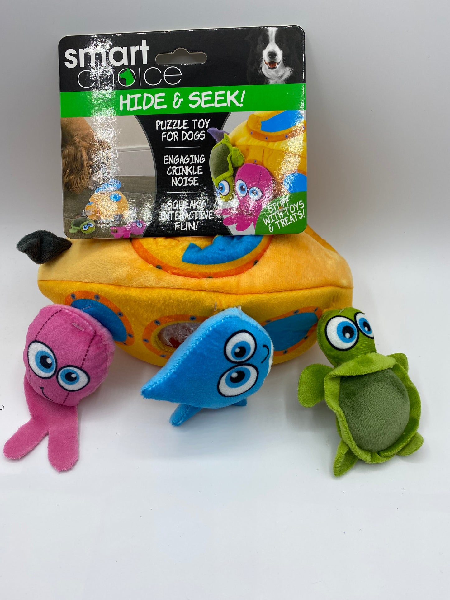 Hide and seek plush Dog Toy Submarine and Cave approx size 21cm x 12cm