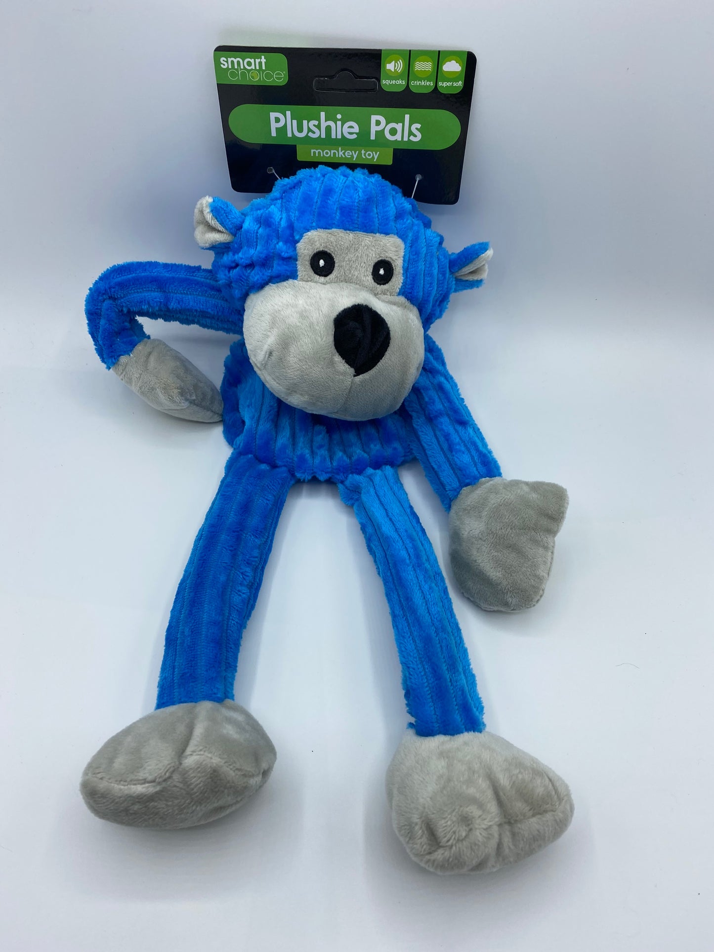 Plush Crinkle and Squeaky Monkey Dog Toy Size approx 35cm in Four Colours