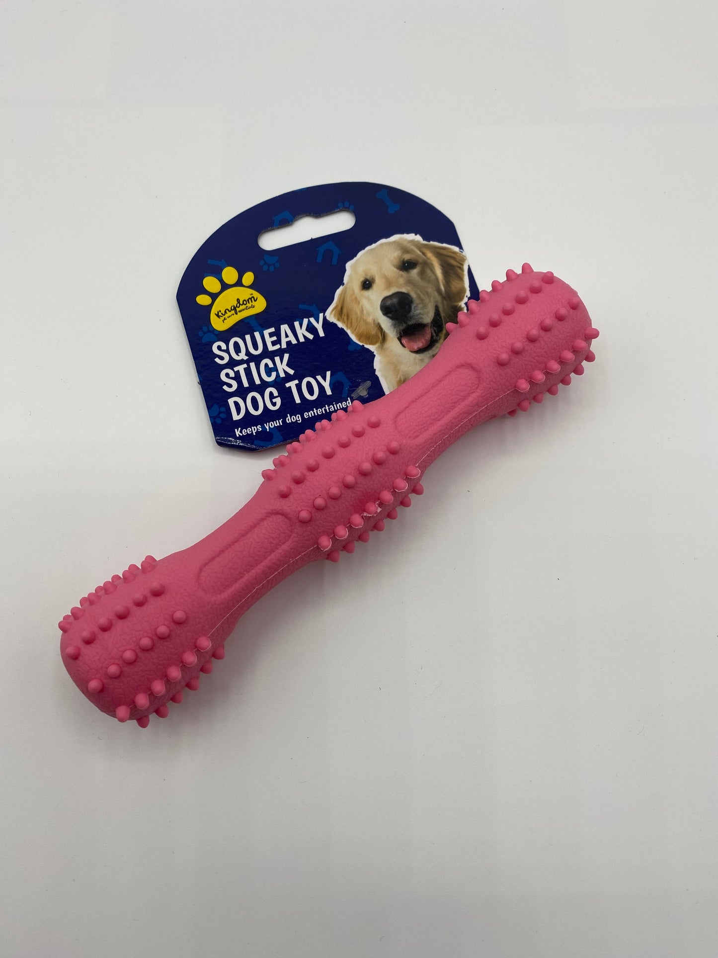 Squeaky Rubber Stick Dog Toy 17cm long Blue, Orange and Pink