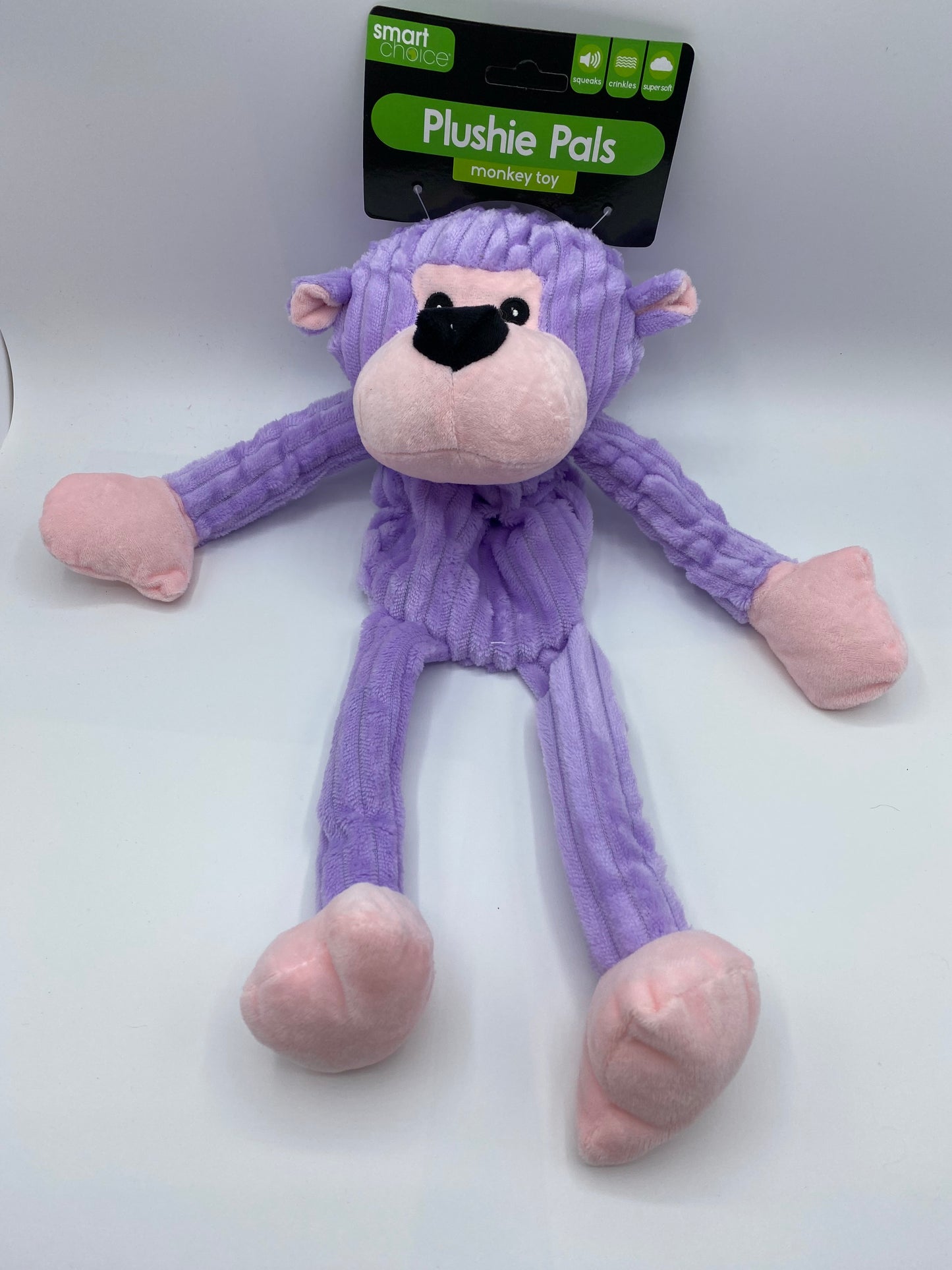 Plush Crinkle and Squeaky Monkey Dog Toy Size approx 35cm in Four Colours