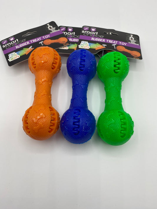 Rubber Dumbbell Treat Dispensing Dog Toy Various Colours Size 16cm