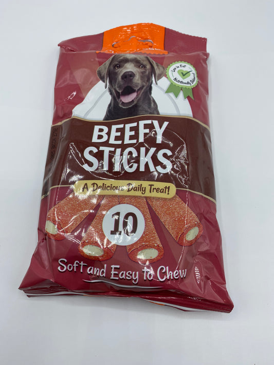 Pure Breed Beefy Sticks Dog Treats Pack of 10 200g