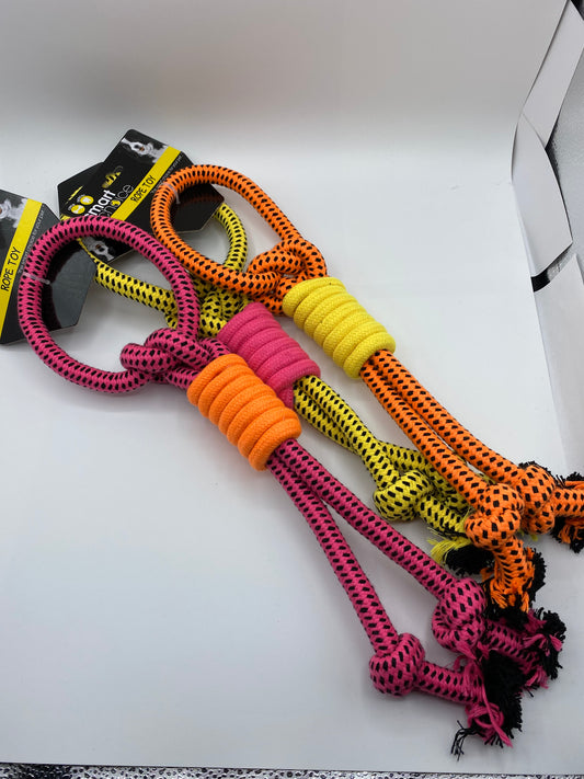 Neon Rope/Tug Dog Toy Approx Size 45cm Long Come in Three Colours Pink,Orange and Yellow