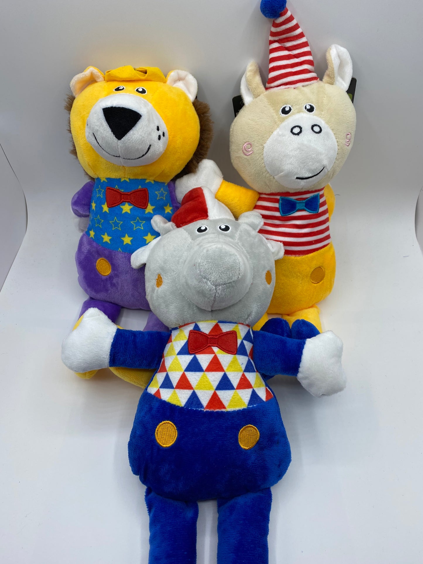 Plush Carnival Dog Toy in Three Designs Elephant,Cow and Lion Approx Size 36cm Long