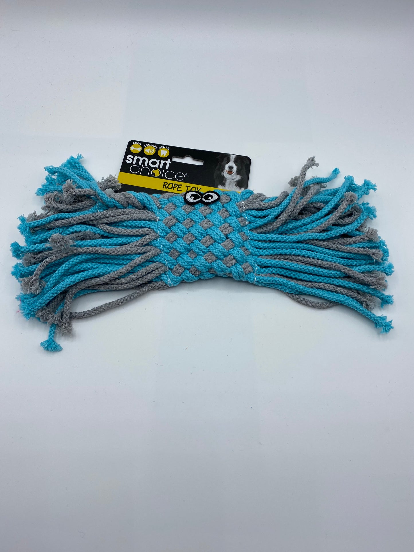 Flat Rope Dog Toy with Eyes, Squeaker and Rope Strands