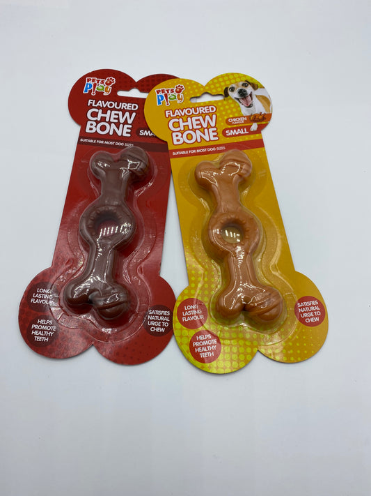 Pets Play Flavoured Dog Chew Bone Beef or Chicken Flavour Size Small