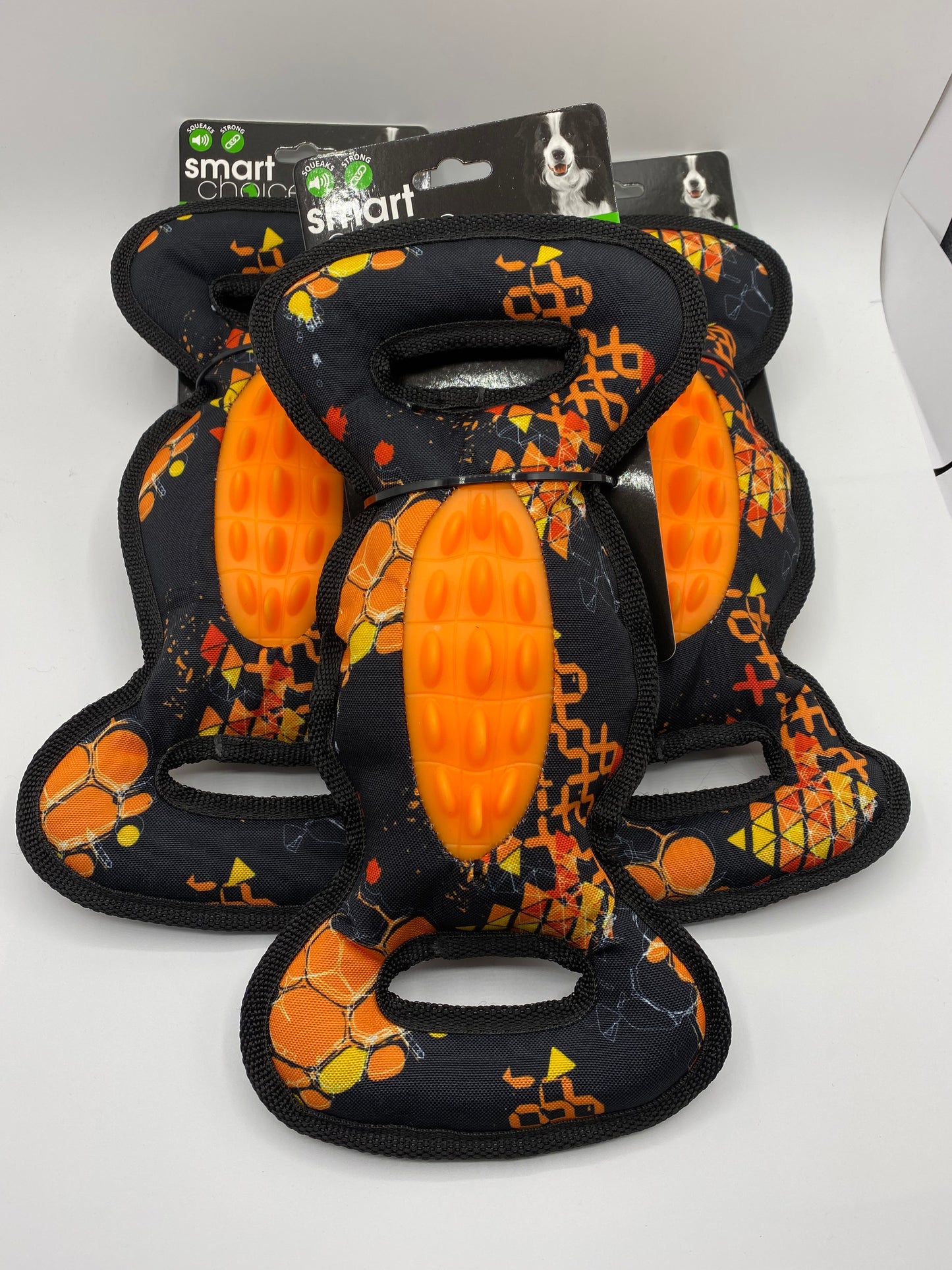 Canvas and Rubber Plush Tug Dog Toy in Black and Orange Size approx 32cm Long