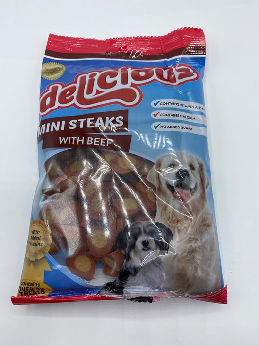 Delicious Mini Steaks With Beef Dog Treats 200g