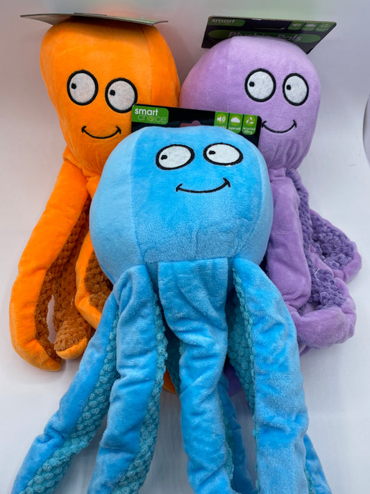 Plush Octopus Dog Toy That Squeaks in Three Colours Purple,Orange and Blue Size Approx 33cm