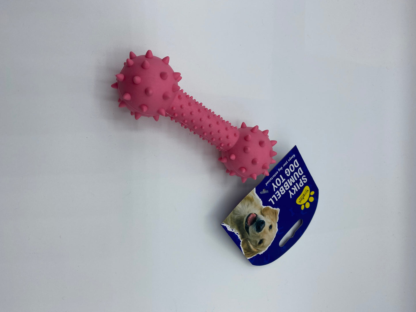 Rubber spikey dumbbell dog toy, various colours