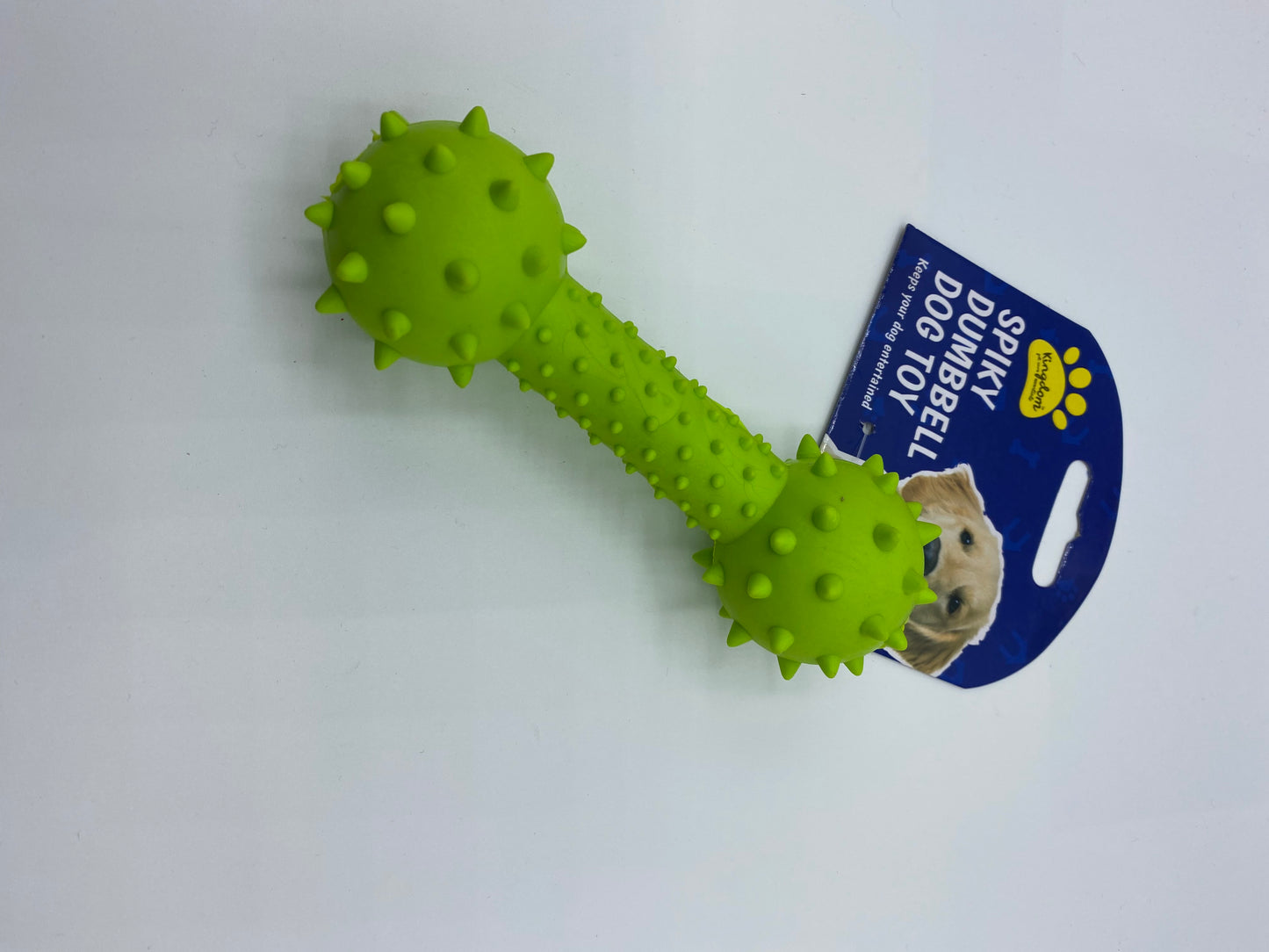 Rubber spikey dumbbell dog toy, various colours