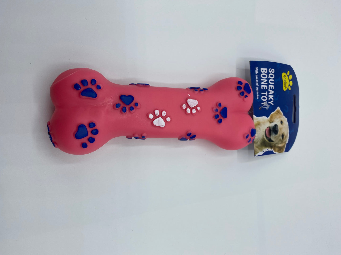 Vinyl Bone Shape Squeaky Dog Toy with Paw Print Size Approx 18cm Long in Four Colours