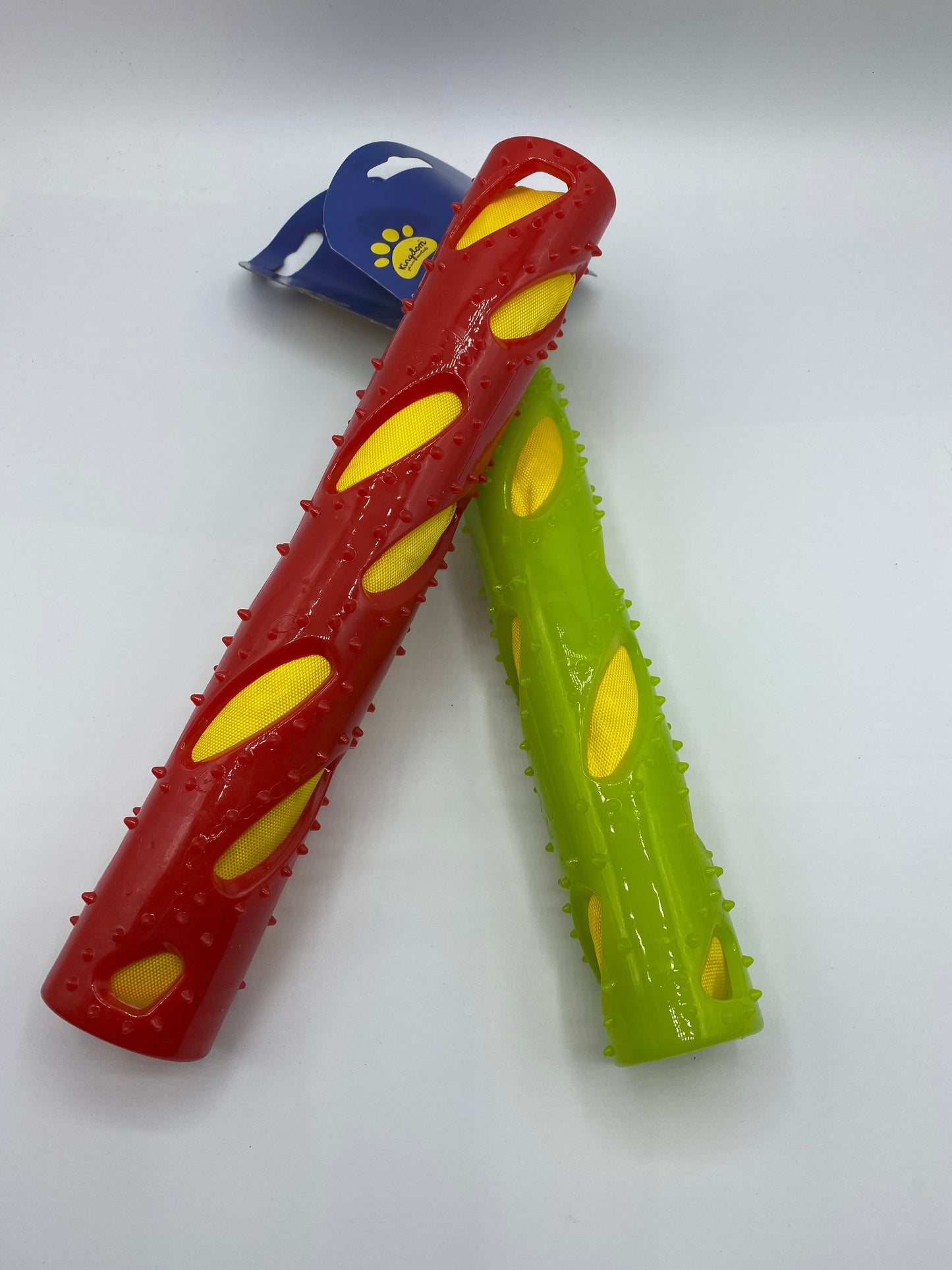 Fetch, Play and Chew Stick Enrichment Dog Toy Two Colours Red and Lime Green Size 30cm Long