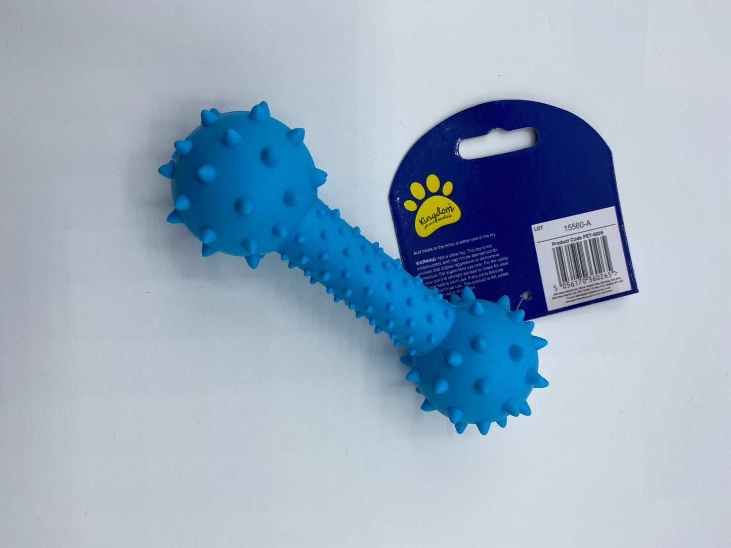 Rubber spikey dumbbell dog toy, various colours