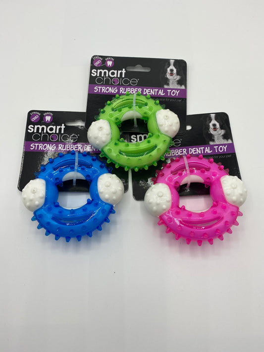Tough Nylon/Rubber Small Textured Dental Donut Dog Toy Various Colours Size10cm