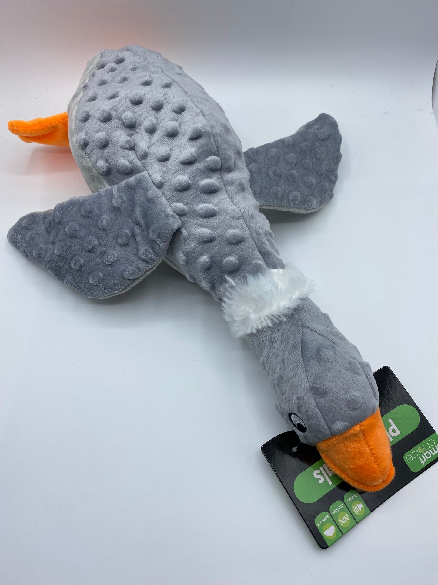 Plush Honking Duck Dog Toy Approx Size 25cm Long in Colours White,Brown and Grey