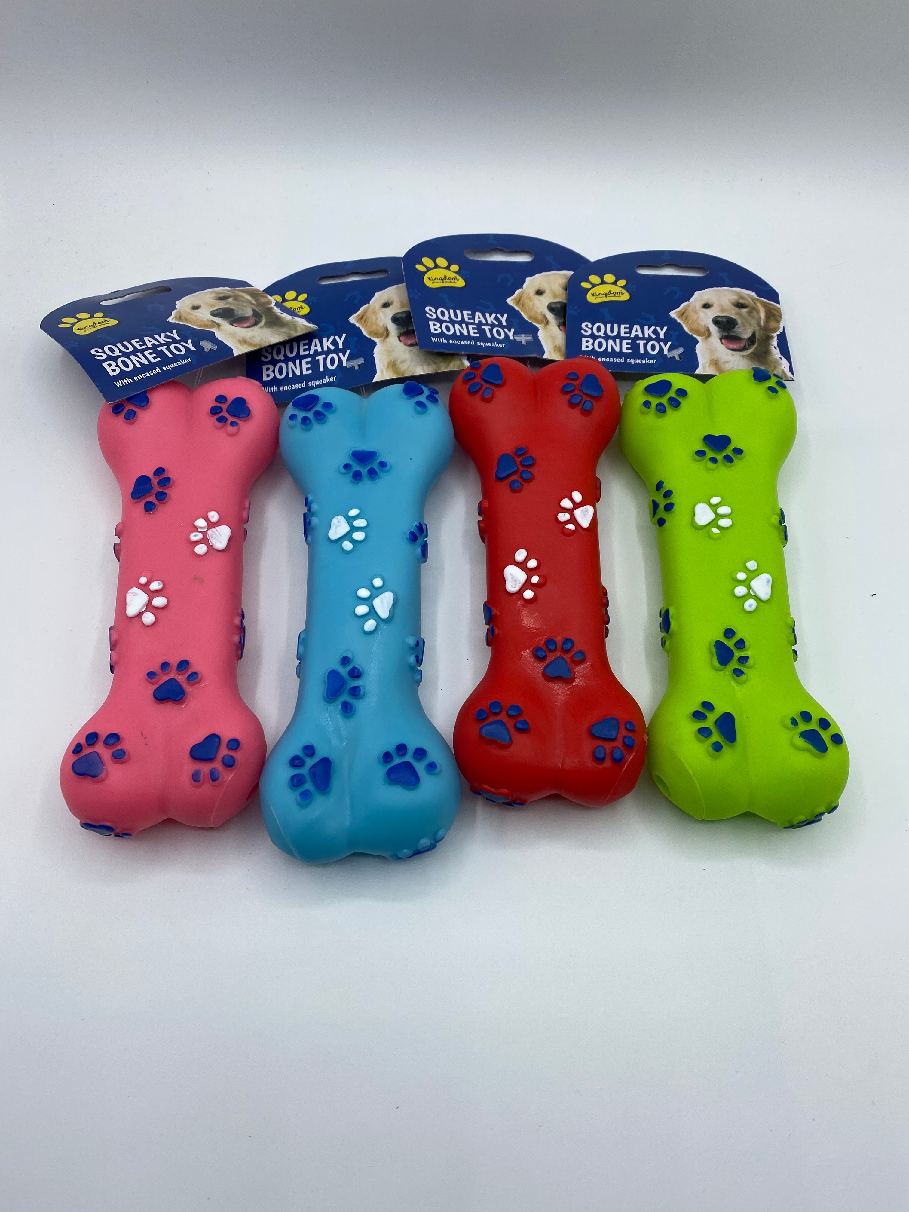 Vinyl Bone Shape Squeaky Dog Toy with Paw Print Size Approx 18cm Long Treat my dog