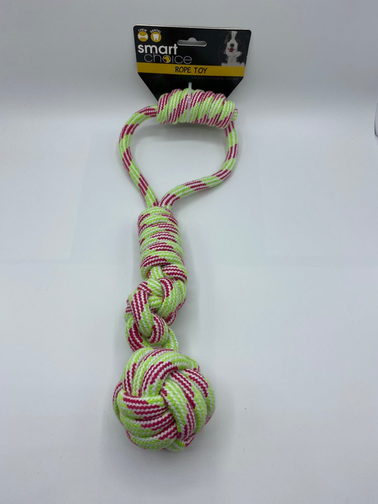 Knotted Rope Dog Toy 38cm Long Pink/Green and Blue/Yellow